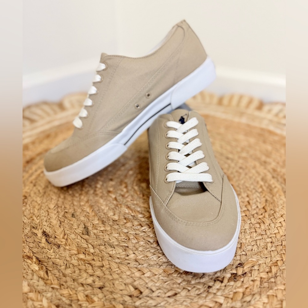 🌾 Polo‎ by Ralph Lauren Tan Canvas Sneakers EUC